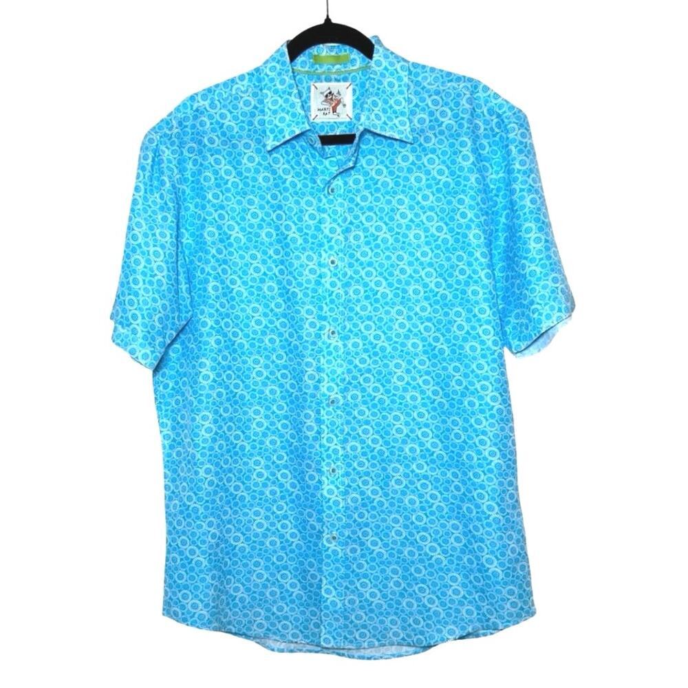 Marti Kat Men’s Short Sleeve Floral Print Button Down Shirt Blue Size Large